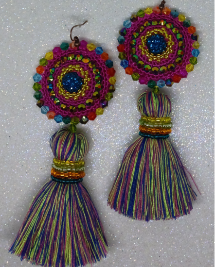 Háčkované  dizajnové náušnice "Východ slnka na útese"